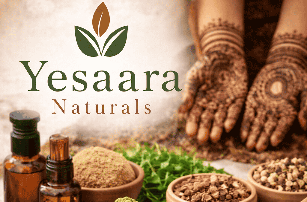 Yesaara Naturals henna powder, paste, and herbal products with mehndi design hands