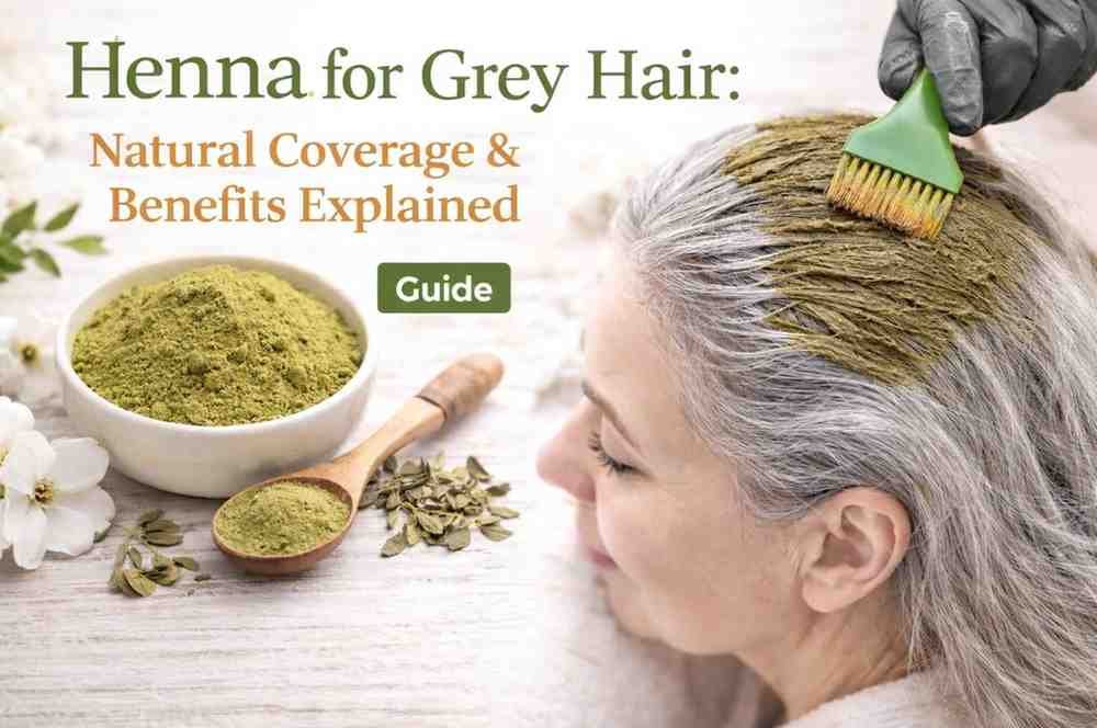 Henna application on grey hair with natural henna powder and paste