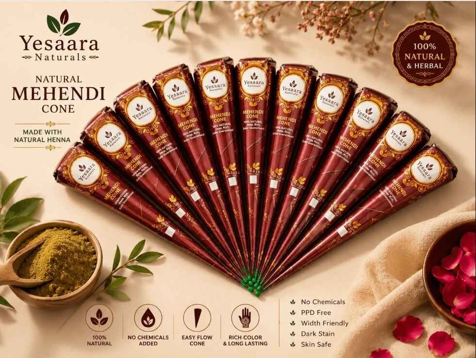 Yesaara Naturals Body Art Quality Henna Cone for Dark Stain Mehendi Designs